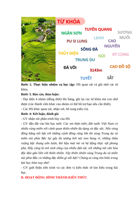 Giáo án Bài 4 Lịch sử & Địa lí lớp 4 Kết nối tri thức: Thiên nhiên vùng Trung du và miền núi Bắc bộ