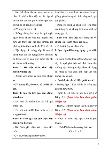 Giáo án Bài 8: Dự án: Trồng cây ăn quả Công nghệ 9 Trồng cây ăn quả Kết nối tri thức