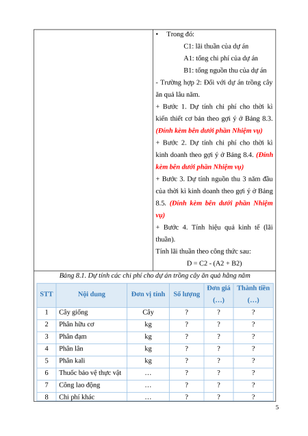 Giáo án Bài 8: Dự án: Trồng cây ăn quả Công nghệ 9 Trồng cây ăn quả Kết nối tri thức