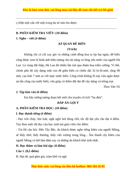 Đề thi cuối kì 1 Tiếng Việt lớp 4 Kết nối tri thức (đề 2)