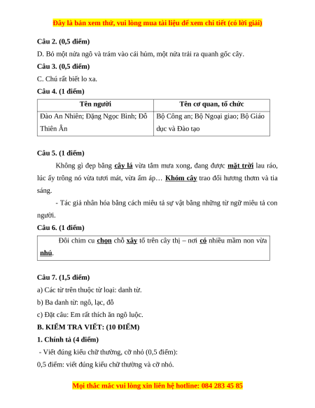 Đề thi cuối kì 1 Tiếng Việt lớp 4 Kết nối tri thức (đề 2)