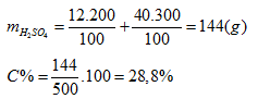 Trộn 200 gam dung dịch H2SO4 12% với 300 gam dung dịch H2SO4 40% thu được 500 (ảnh 1)