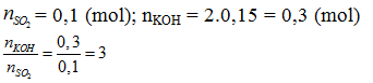 Dẫn 2,24 lít khí SO2 (đkc) vào 200ml dung dịch KOH 1,5M. Vậy khi phản ứng xảy ra (ảnh 1)