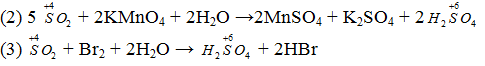 Cho các phản ứng sau SO2 + H2S → S + H2O, SO2 + KMnO4 + H2O →MnSO4 + K2SO4 + H2SO4 (ảnh 1)
