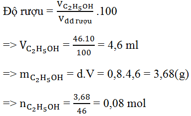 Cho 10ml dung dịch ancol etylic 46 độ phản ứng hết với kim loại Na (dư), thu được V lít (ảnh 1)