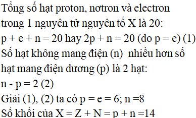 Tổng số hạt p, n, e trong nguyên tử của một nguyên tố X là 20 (ảnh 1)