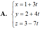 Trong không gian với hệ tọa độ Oxyz, cho đường thẳng d đi qua điểm A(1; 2; 3) và vuông góc (ảnh 1)