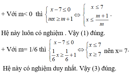 Xét các mệnh đề sau Với m< 0, hệ luôn có nghiệm, Với 0 ≤ m < 1/6  hệ vô nghiệm (ảnh 1)