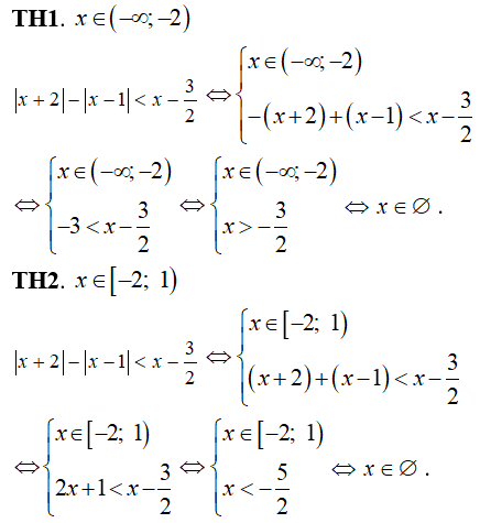 Bất phương trình |x + 2| - |x - 1| < x - 3/2 có nghiệm là (ảnh 2)