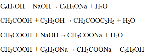 Cho các chất sau: phenol, etanol, axit axetic, natri phenolat, natri hidroxit (ảnh 1)