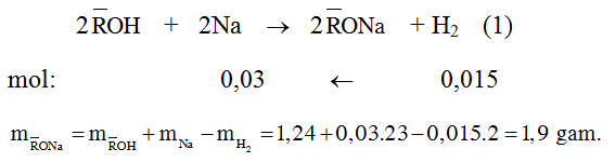 Cho Na tác dụng vừa đủ với 1,24 gam hỗn hợp 3 ancol đơn chức X, Y, Z thấy thoát ra (ảnh 3)