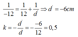 Đặt vật AB = 2 (cm) thẳng góc trục chính thấu kính phân kỳ có tiêu cự f = -12 cm (ảnh 1)