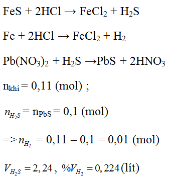 Cho hỗn hợp gồm Fe và FeS tác dụng với dung dịch HCl dư, thu được 2,464 lít (ảnh 1)