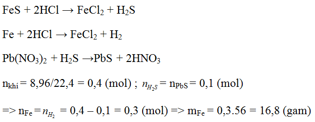 Hòa tan hỗn hợp gồm Fe và FeS vào dung dịch HCl dư, thu được 8,96 lít hỗn hợp (ảnh 1)