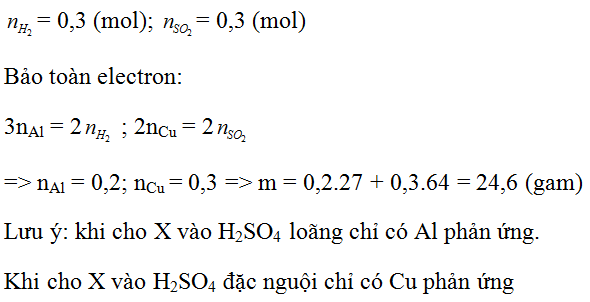 Cho m gam hỗn hợp X gồm Al, Cu vào dung dịch H2SO4 loãng (dư), thu được 6,72 lít (ảnh 1)