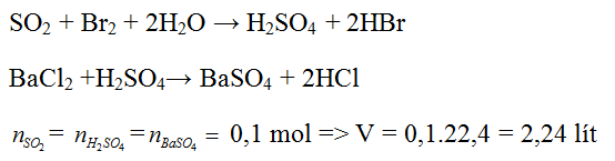 Dẫn từ từ V lít khí SO2 (đktc) vào lượng dư dung dịch Br2, không thấy khí thoát ra (ảnh 1)