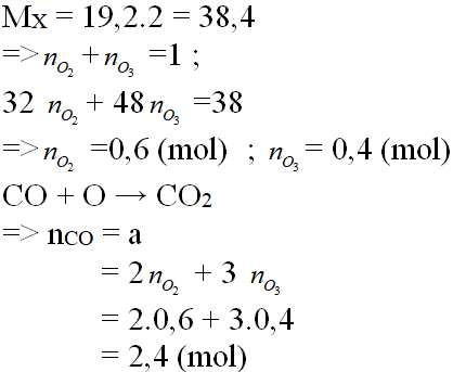 Hỗn hợp khí X gồm O2 và O3, tỉ khối hơi của X đối với H2 là 19,2. Đốt cháy hoàn (ảnh 1)
