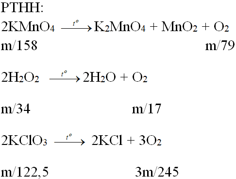 Có thể điều chế O2 bằng cách phân huỷ KMnO4, KClO3, H2O2. Nếu lấy cùng một khối lượng (ảnh 1)