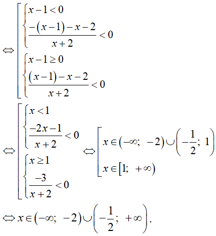 Tập nghiệm của bất phương trình f(x) = |x + 1|/(x + 2) < 1 là (ảnh 2)