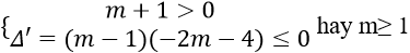 Hàm số y = căn [(m + 1)x^2 - 2(m - 1)x + 3m - 3] có nghĩa với mọi x (ảnh 1)