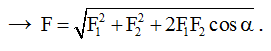 Độ lớn F của hợp lực vecto F của hai lực đồng quy vecto F1 và vecto F2 hợp với nhau góc alpha (ảnh 1)