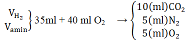 Trong bình kín chứa 35ml hỗn hợp gồm H2, một amin đơn chức và 40ml O2 (ảnh 1)