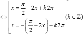 Trong các phương trình sau, phương trình nào nhận x= pi/6 + k(2i/3) làm nghiệm: A.sin3x=sin(pi/4-2x) (ảnh 2)