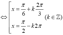 Trong các phương trình sau, phương trình nào nhận x= pi/6 + k(2i/3) làm nghiệm: A.sin3x=sin(pi/4-2x) (ảnh 3)