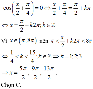 Số nghiệm của phương trình Cos(x/2 + pi/4) = 0 trong khoảng (pi;8pi) là: A.2 B.4 C.3 D.1 (ảnh 1)