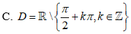 Tập xác định của hàm số y= căn ((1 - cosx)/cos^2*x) là : A.D=R\{pi/2+k2pi,k thuộc Z} B.D=R (ảnh 3)