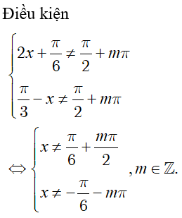 Giải phương trình tan(2x+pi/6) + tan(pi/3-x) = 0: A.x=-pi/2+kpi(k thuộc Z) B.x= cộng trừ pi/4+k2pi,x=-pi/8+kpi(k thuộc Z) (ảnh 1)