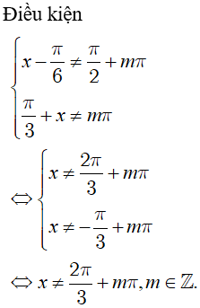 Giải phương trình tan(x-pi/6)- cot(pi/3 + x) = 0: A.x=-pi/6+kpi(k thuộc Z) B.x= cộng trừ pi/6+k2pi,x=-pi/8+kpi(k thuộc Z) (ảnh 1)