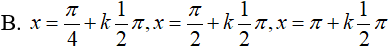 Giải phương trình sin2x + Căn 2*sin(x-π/4) = 1: A.x = pi/4 + kpi , x = pi/2+ kpi , x = pi + k2pi (ảnh 4)