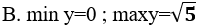 Tìm GTLN và GTNN của hàm sau y= căn(2sin x + 3) A.min y=0;max y= căn bậc hai của 5 B.min y=0, max y= căn bậc hai của 5 (ảnh 2)
