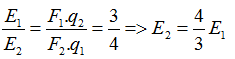 Hai điện tích thử q1, q2 (q1 =4q2) theo thứ tự đặt vào 2 điểm A và B (ảnh 2)