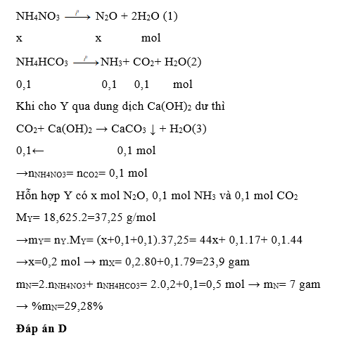 Nhiệt phân hoàn toàn hỗn hợp X gồm NH4NO3, NH4HCO3 thu được hỗn hợp (ảnh 1)