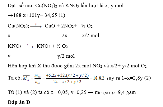 Nhiệt phân hoàn toàn 34,65 gam hỗn hợp gồm KNO3 và Cu(NO3)2 thu được (ảnh 1)