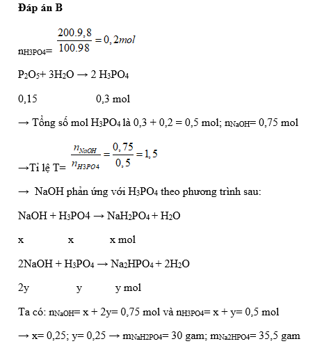 Hòa tan hết 0,15 mol P2O5 vào 200 gam dung dịch H3PO4 9,8% (ảnh 1)