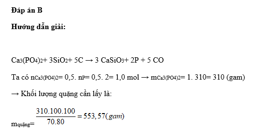 Tiến hành nung một loại quặng chứa Ca3(PO4)2 hàm lượng 70% với C và SiO2 (ảnh 1)