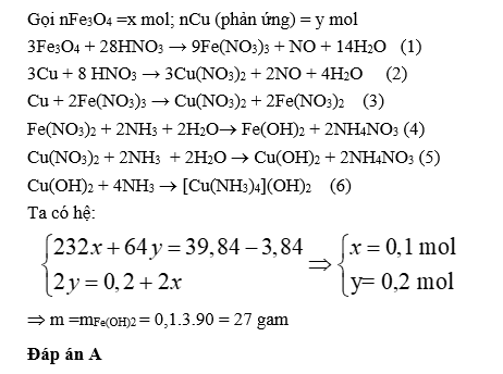 Cho 39,84 gam hỗn hợp X1 gồm Fe3O4 và Cu vào dung dịch HNO3 đun nóng (ảnh 1)