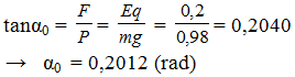 Quả cầu kim loại của con lắc đơn có khối lượng m = 0,1kg tích điện (ảnh 2)