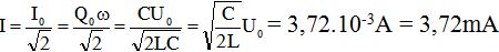 Mạch dao động điện từ điều hoà LC gồm tụ điện C = 30nF và cuộn cảm L = 25mH (ảnh 2)