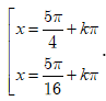 Giải phương trình sau: 2căn(3)sin(x - pi/8)cos(x - pi/8) + 2cos^2(x - pi/8) = căn(3) + 1: A.x=3pi/5+kpi hoặc x=5pi/24+kpi (ảnh 4)