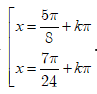 Giải phương trình sau: 2căn(3)sin(x - pi/8)cos(x - pi/8) + 2cos^2(x - pi/8) = căn(3) + 1: A.x=3pi/5+kpi hoặc x=5pi/24+kpi (ảnh 5)