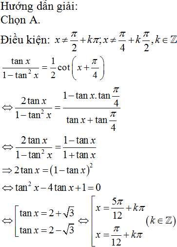 Phương Trinh Tanx 1 Tan2x 1 2cot X Pi 4 Co Một Họ Nghiệm La Vietjack Com