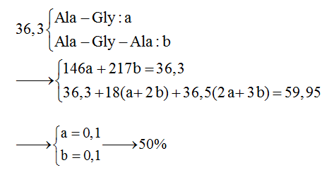 Cho 36,3 gam hỗn hợp X gồm 2 peptit : Ala-Gly và Ala- Gly-Ala tác dụng hết với dung dịch HCl (ảnh 1)