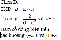 Cho hàm số y = x+1 / z-x Khẳng định nào sao đây là (ảnh 1)