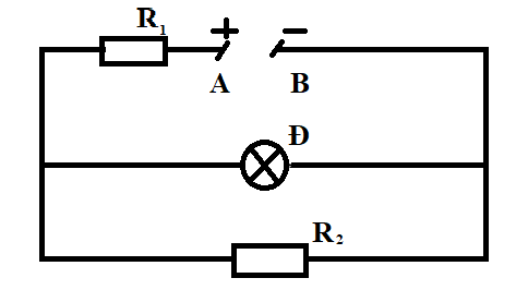 Cho đoạn mạch như hình vẽ:R1= 4Ω , R2= 9Ω , Đèn ghi 6 V- 12 W (bỏ qua điện trở dây nối).Đặt vào hai đầu đoạn mạch AB một hiệu điện thế không đổi 18 V. (ảnh 1)