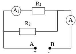 Cho mạch điện có sơ đồ như hình vẽ, trong đó R1= 5Ω, R2= 10Ω, ampe kế A1chỉ 0,6A.a) Tính hiệu điện thế giữa hai đầu AB của đoạn mạch.b)  Xác định số chỉ của ampe kế A. (ảnh 1)