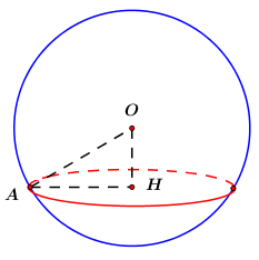  (TH): Cho mặt cầu mặt phẳng cách tâm O một khoảng bằng cắt mặt cầu \[\left( S \right)\] theo giao tuyến là một đường tròn. Hãy tính theo r chu vi của đường tròn là giao tuyến của mặt phẳng v (ảnh 12)
